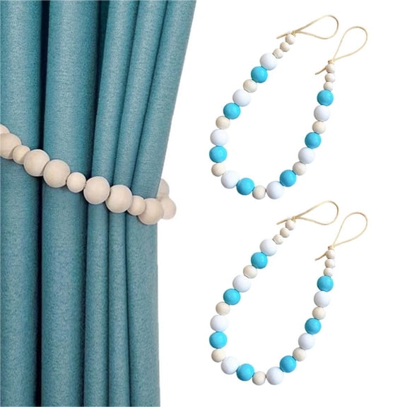 Magnetic Wood Bead Curtain Tiebacks, Curtain Holders for Boho Bedroom, Baby Nursery, Farmhouse Decor, Wood Color, 2 Packs