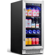 Yeego 15" Beverage Refrigerator,Beer Fridge Under Counter Built-in or Freestanding,80 Cans Beverage Cooler with Glass Door and Lock for Bottles and Cans Beer/Soda/Water