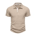 thumbnail image 3 of LWavelet Men's Short Sleeve Polo Shirt, Ribbed Knit Contrast Cuff Collared Top for Casual & Business Wear Khaki XL, 3 of 4