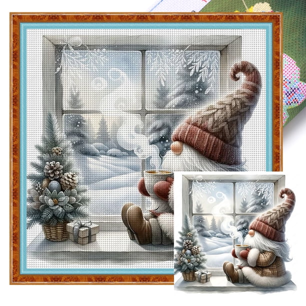 Hilo de bordar Gnomo, Kit de punto de cruz impreso de algodón ecológico completo de 11CT, 40x40cm