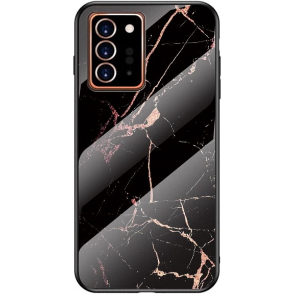Unique Light Thin Stylish Glossy Marbled Tempered Glass Phone Case for Samsung Galaxy Note 20 10 9 8 Ultra Pro Lite Back Cover. Cool Exquisite Dropproof Bumper(Black B,Note 10)