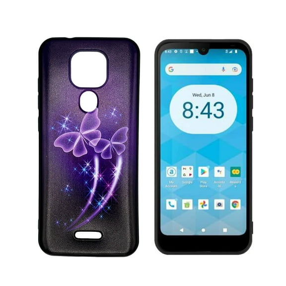 For Ans Artia ACK2326 TPU 1-Piece Flexible Skin Cover Cell Phone Case   Tempered Glass - TPU Purple Butterfly