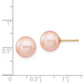 thumbnail image 3 of Real 14kt Yellow Gold 9-10mm Pink Round Freshwater Cultured Pearl Stud Post Earrings; for Adults and Teens; for Women and Men, 3 of 3