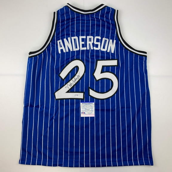 Autographed/Signed Nick Anderson Orlando Blue Pinstripe Basketball Jersey PSA/DNA COA