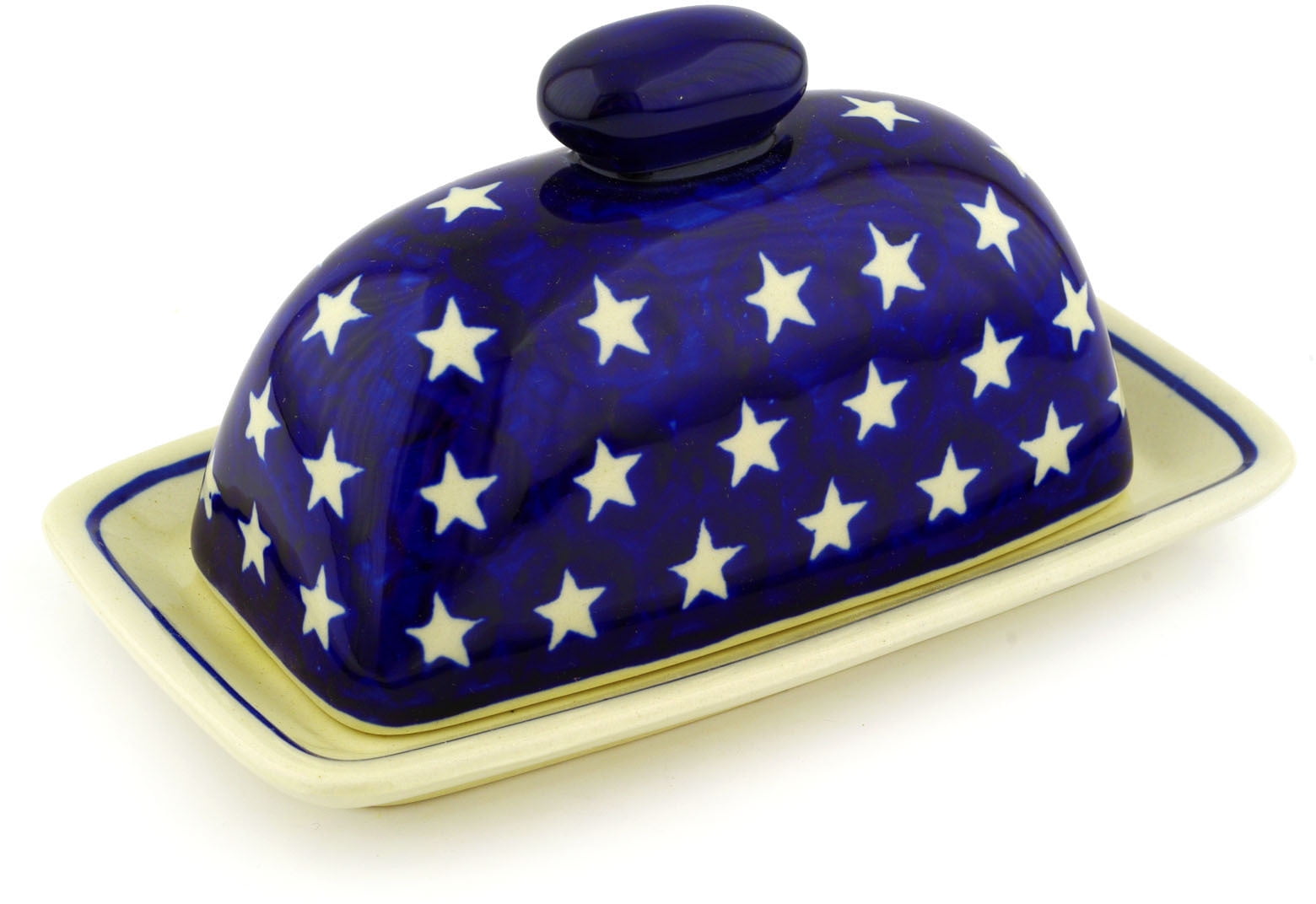 Polish Pottery Butter Dish 7inch Polmedia America The Beautiful Theme Hand Painted in