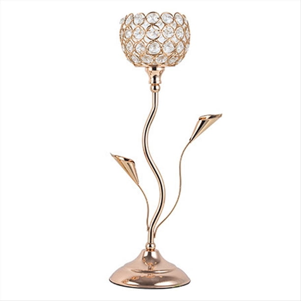 Candelabro de Cristal Dorado, Candelabro con Forma de Flor de Hierro, PequeñO Juego de Candelabros Vintage para Centro de Mesa,L