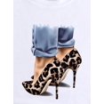thumbnail image 4 of Camiseta deportiva de manga corta con estampado de leopardo y tacones altos, cuello redondo, informal, para entrenamiento, ropa deportiva para mujer, top deportivo de ocio., 4 of 7