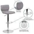 thumbnail image 2 of Contemporary Gray Fabric Adjustable Height Barstool with Vertical Stitch Back and Chrome Base, 2 of 9