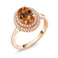 thumbnail image 2 of Gem Stone King 18K Rose Gold Plated Silver Oval Ecstasy Mystic Topaz Halo Engagement Ring for Women (2.70 Cttw, Gemstone November Birthstone, Oval 8X6MM, Size 6), 2 of 4
