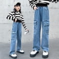 thumbnail image 6 of THSXS Kids Jeans Girls Girls Jeans Size 12 Jeans For Girls Baggy Wide Leg Cute High Elastic Waisted Denim Pants Y2K Boyfriend Skater Streetwear, 6 of 6