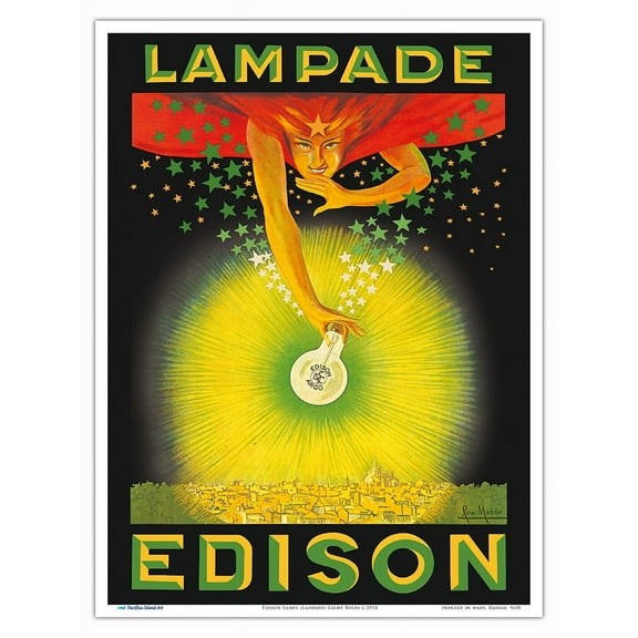 Edison Lamps (Lampade) Light Bulbs - Vintage Italian Advertising Poster c.1924 - Master Art Print (Unframed) 9in x 12in