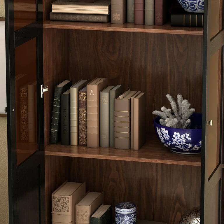 FUFU&GAGA White Wood 2-Door Cabinet Bookshelf Cupboard with 2