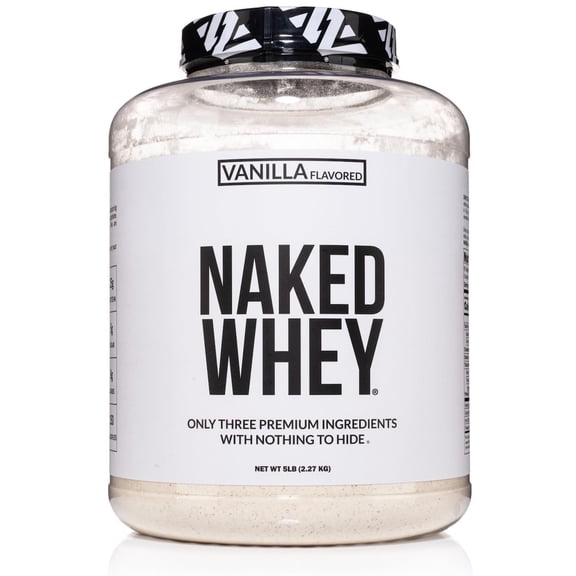 NAKED Whey Vanilla Protein - All Natural Grass Fed Whey Protein Powder Vanilla Coconut Sugar- 5Lb Bulk, GMO-Free, Soy Free, Gluten Free. Aid Muscle Recovery - 61 Servings