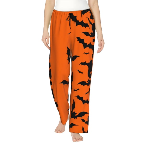 Balery Halloween Bats Pantalones de pijama para mujer, pijamas ultraligeros, pantalones de estar por casa-Large