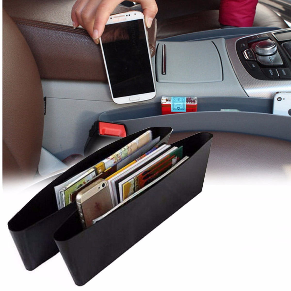 2 Pc Car Seat Console Catcher Box Caddy Car Vehicle Gap Filler Slit