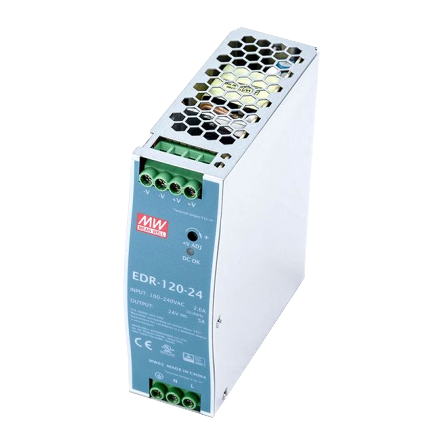 Feedannce DIN Rail Industrial Power Supply，MEAN WELL EDR-120-24 24V 5A 120W High Reliability
