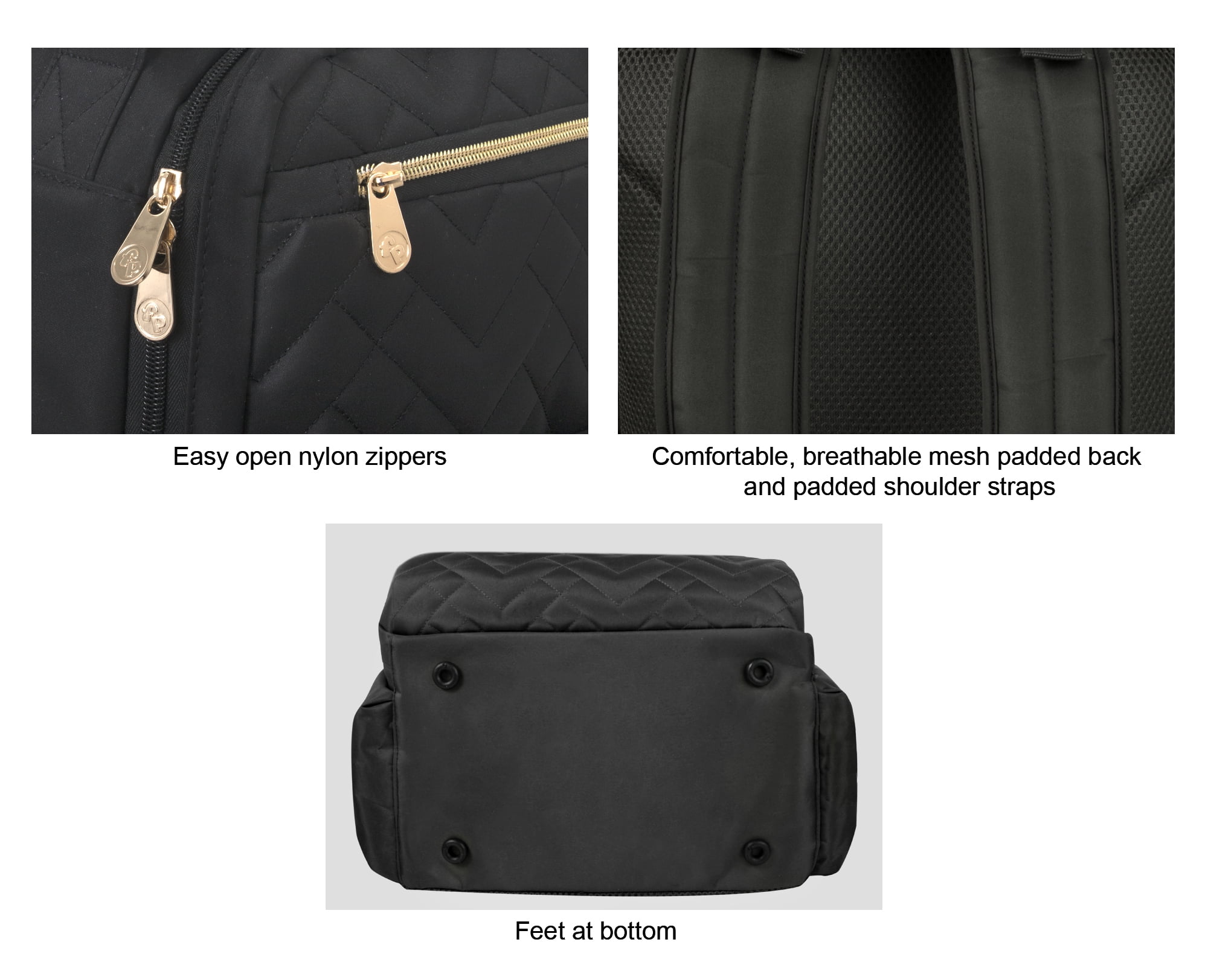 Fisher-Price Morgan Quilted Backpack Diaper Bag - Changing Pad, Stroller Clips - 2 Piece, Black