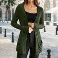 thumbnail image 2 of Cardigan Sweaters Women Women Mid Length Open Front Cardigan Solid Knit Long Sleeve With Pockets Women's Cardigan Green M, 2 of 7