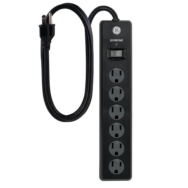 GE 6Grounded Outlet Surge Protector, Safety Covers, 3ft., Black47224
