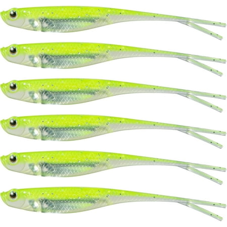 Soft Plastic Baits Fork Tail Soft Jerkbait Minnow Lures 3 to 4-3/4 Inches Soft Swimbaits Jerk Shad Baits Crappie Bass Fishing Lures Chartreuse 4 -5 Pack