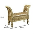 thumbnail image 5 of Bench with Button Tufted Seat and Hollow Floral Carving, Gold, 5 of 5