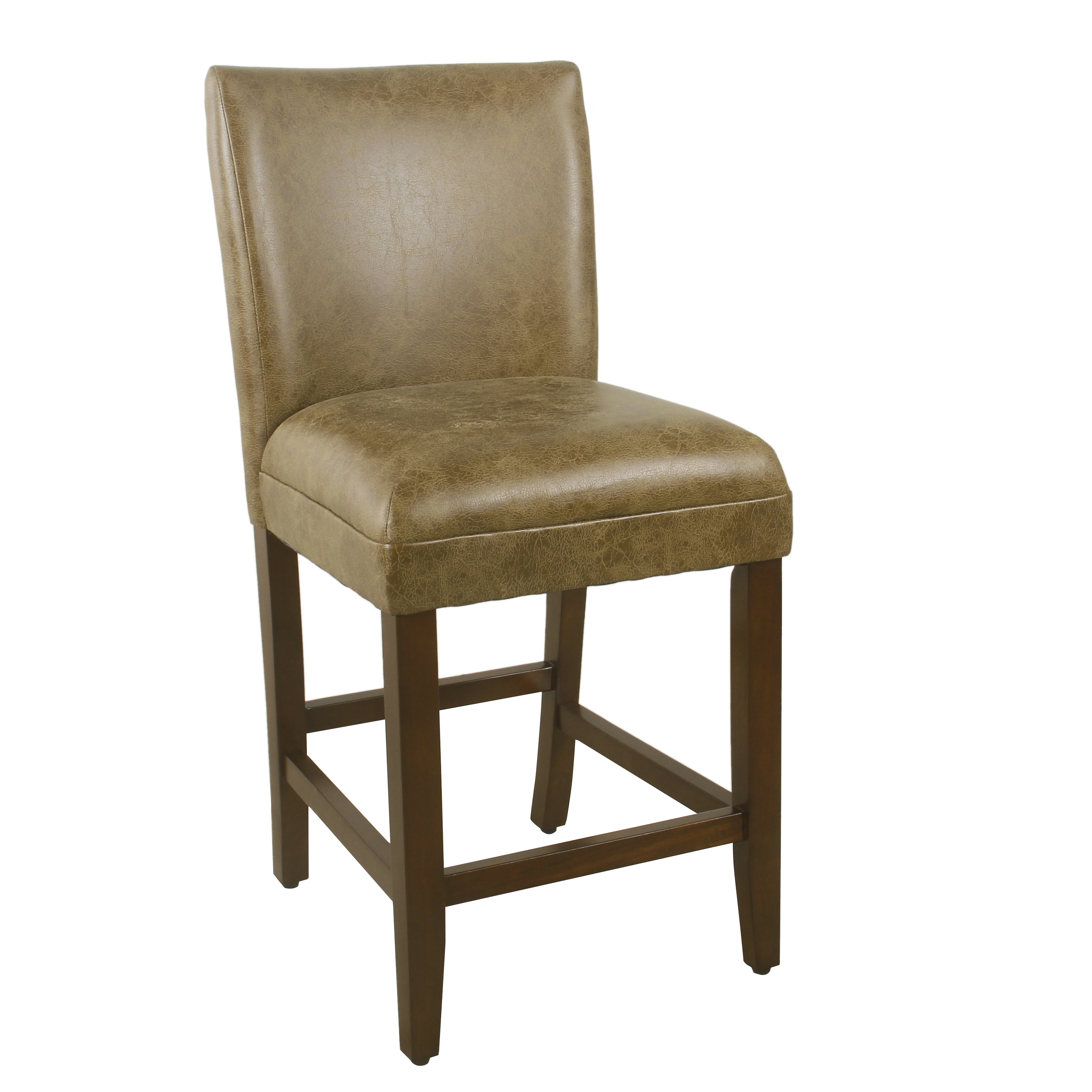 HomePop 24" luxury faux leather barstool - Distressed Brown Faux Leather