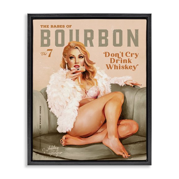Stupell Industries Art Deco Babes of Bourbon Girl Black Floating Frame Canvas Art, 17 x 21, by The Whiskey Ginger