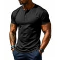 thumbnail image 3 of Men's Short Sleeve Henley Shirt Athletic Slim Fit Button Down Tops Casual Workout Tee （Black,2XL）, 3 of 9