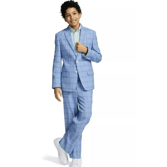 Tommy Hilfiger Big Boys End-on-End Stretch Glen Plaid Dress Pants - Bright Blue