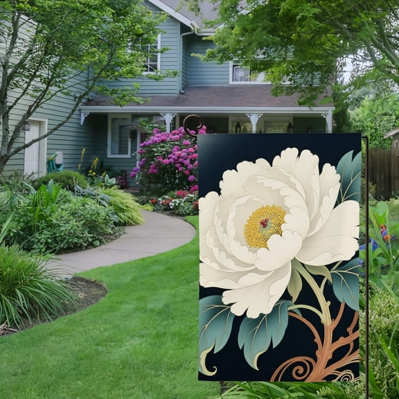 Spring Summer Garden Flag Double Sided Floral Peony Flower Welcome Yard House Outside Outdoor Decoration,12*18 inch