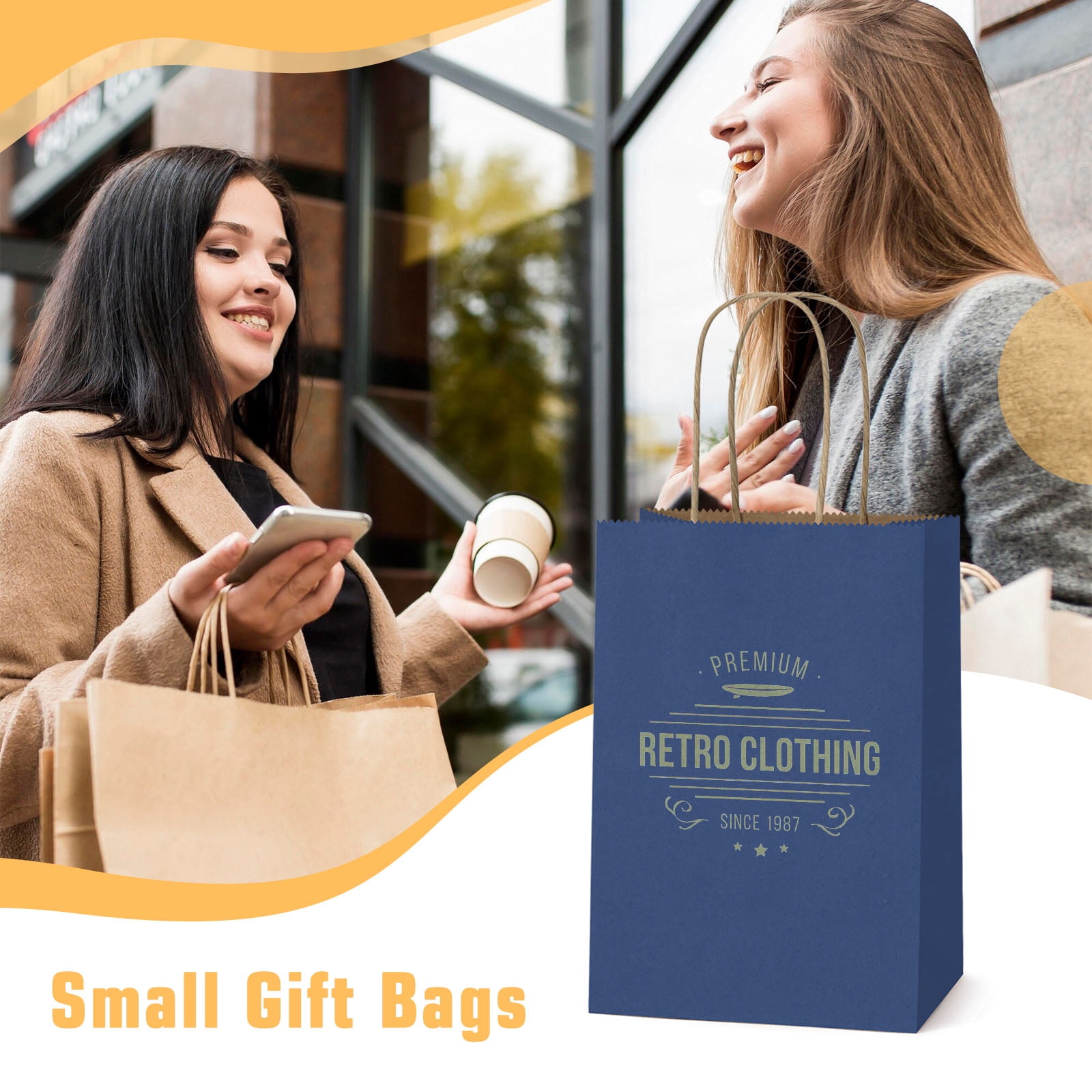 BagDream 50Pcs Navy Blue Paper Gift Bags, 5.25x3x8inch Small Paper Bags with Handles Bulk for Shopping, Birthday, Wedding, Father's Day, Merchandise, and Business Party