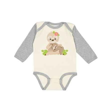

Inktastic Sloth Mom with Baby Sloth and Flowers Gift Baby Boy or Baby Girl Long Sleeve Bodysuit