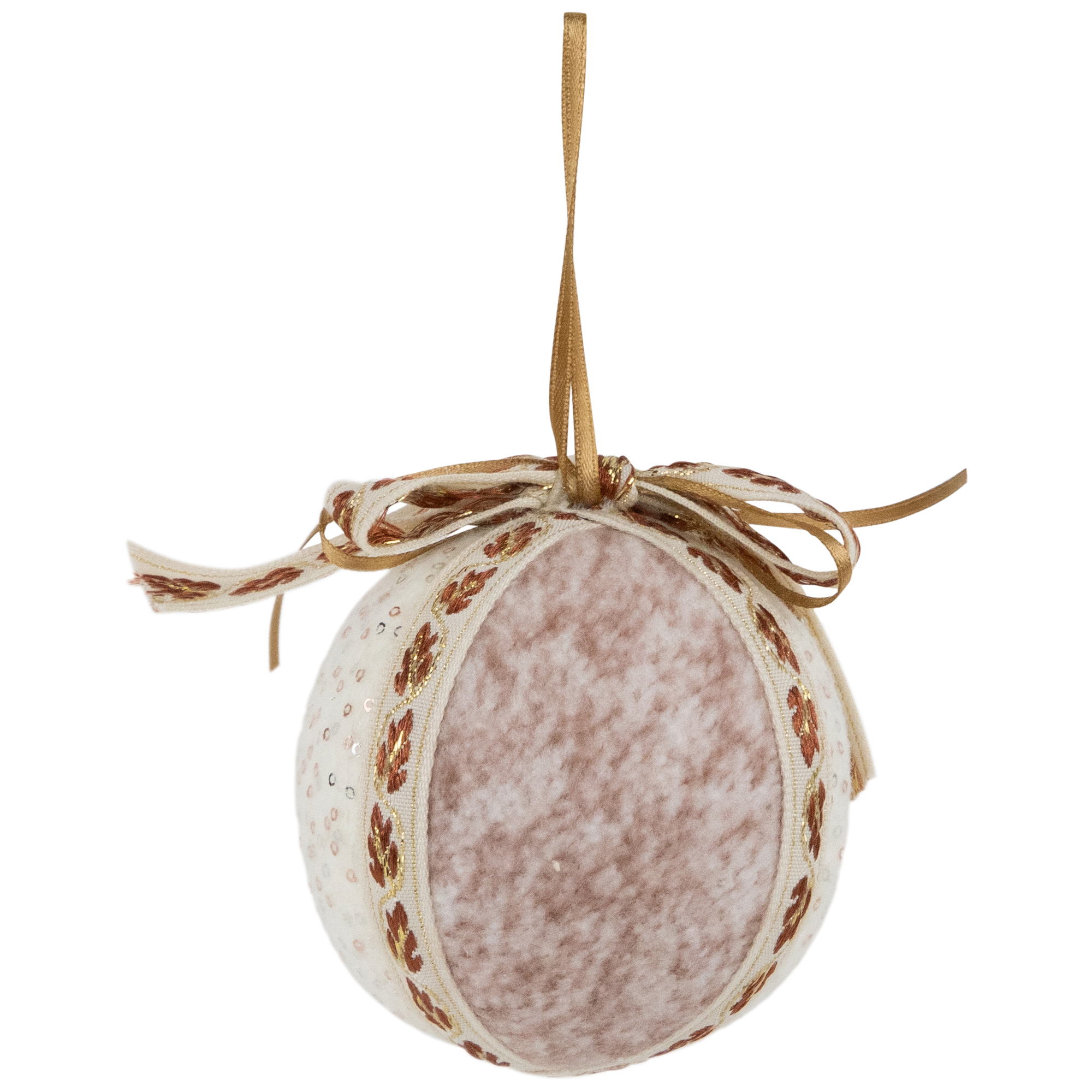 Northlight Embroidered Leaves Fuzzy Christmas Ball Ornaments - 3" - Mauve - Set of 6