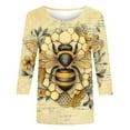 thumbnail image 4 of Tnhcen Women's Fall World Bee Day Print Crewneck 3/4 Sleeve Loose Fit T-Shirt - Plus Size Friendly Autumn Graphic Tops S-5XL, 4 of 5