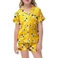 thumbnail image 5 of Gelikeya Pajamas Set Bee Festival Button Down Satin Short Sleeve Top and Shorts Set World Bee Day Nightgown Loungewear (Kids, 017-Yellow, 8-9 Years), 5 of 5