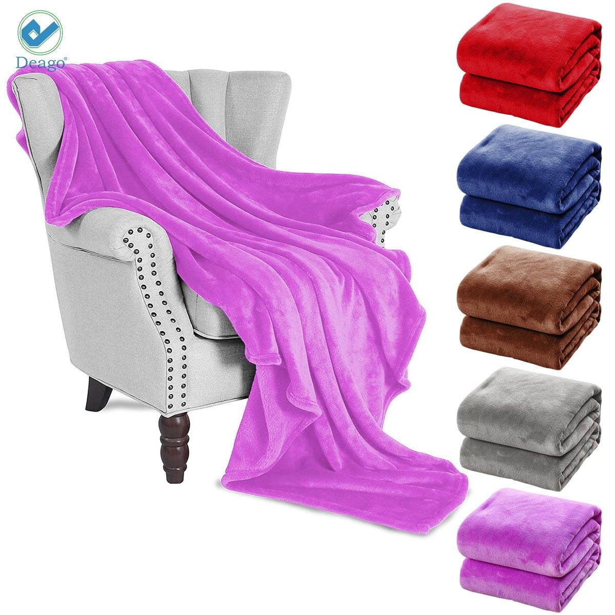 Deago Super Soft Light Weight Coral Fleece Warm Throw Blanket for Couch