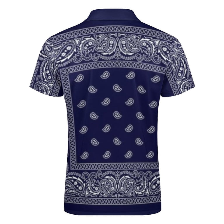 Bandana Blue Men Zipper T-shirt Summer Casual Short Sleeve T-shirt