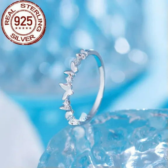 Real S925 CZ Promise Ring Butterfly Round 925 Sterling Silver Bridal Engagement
