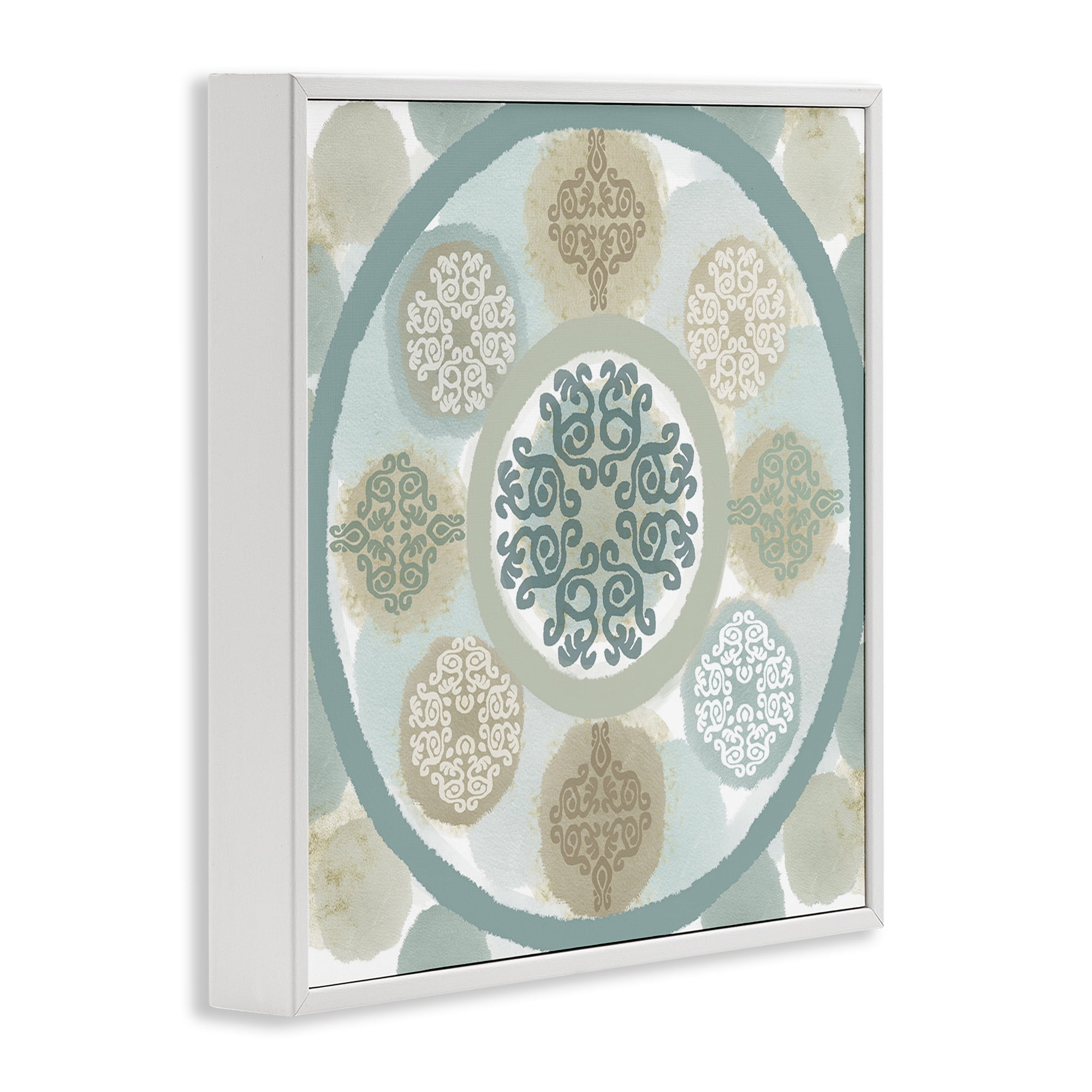 Stupell Industries Mint Mandala Fractals Abstract Painting White Framed Art Print Wall Art, 24 x 24
