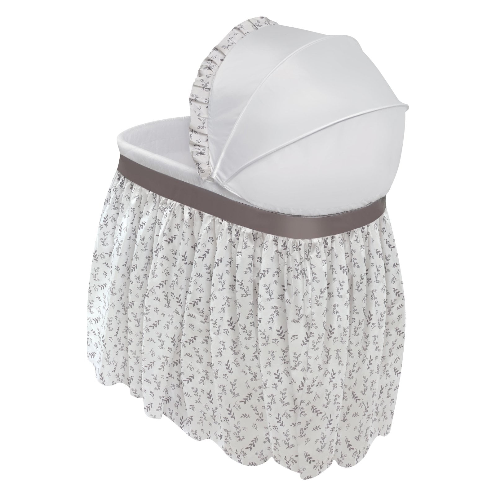Badger Basket Wishes Oval Baby Bassinet - Full Length Skirt - Gray/Leaf