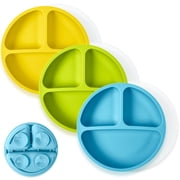 WeeSprout Suction Plates with Lids for Babies & Toddlers, 100% Silicone, Dinnerware Stays Put, 3-Pk