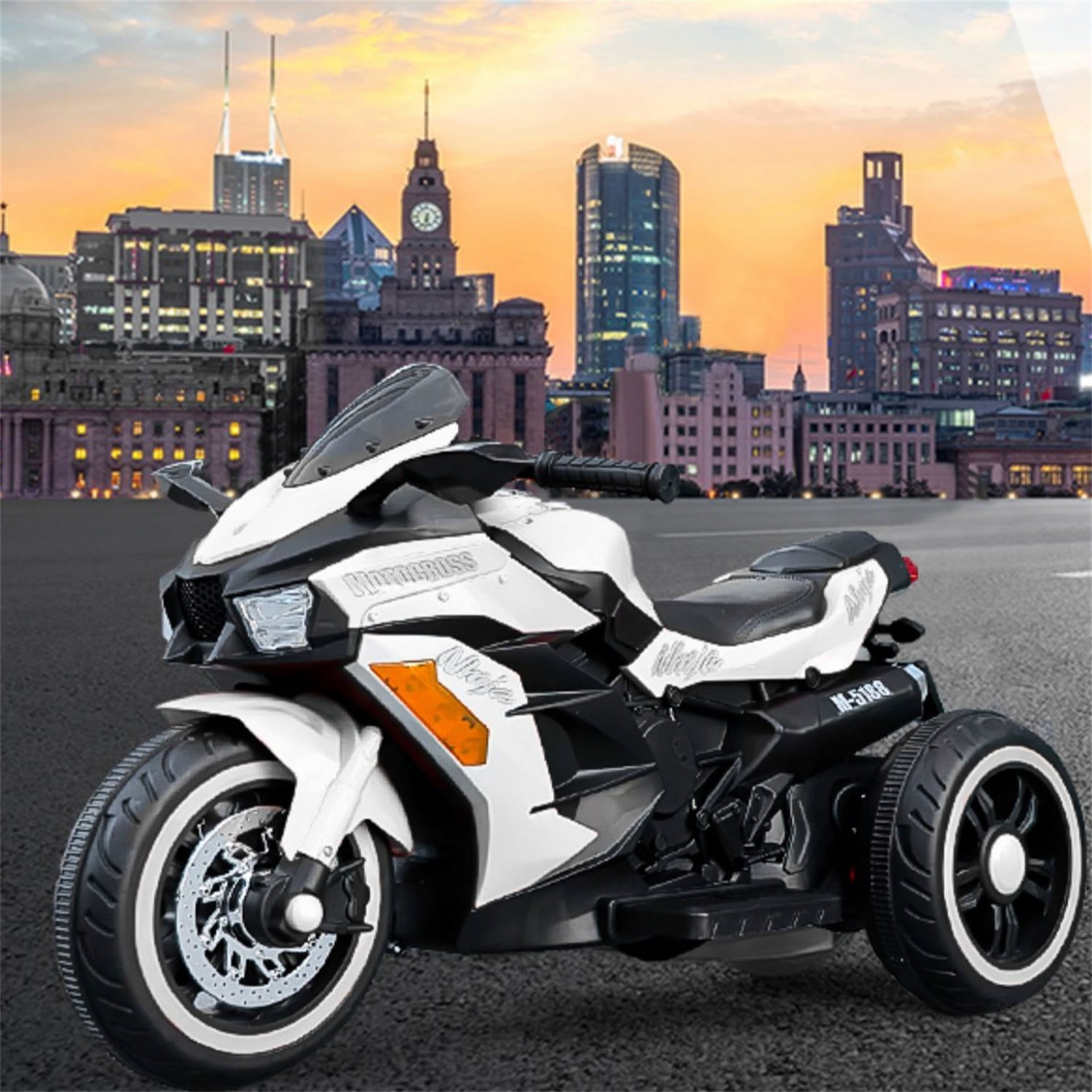 CIPACHO Kids Ride on Motorcycle, 12V Battery Powered 3 Wheels Motorcycle Toy with Upgrade the Luminous Wheel for Children Boys & Girls, White