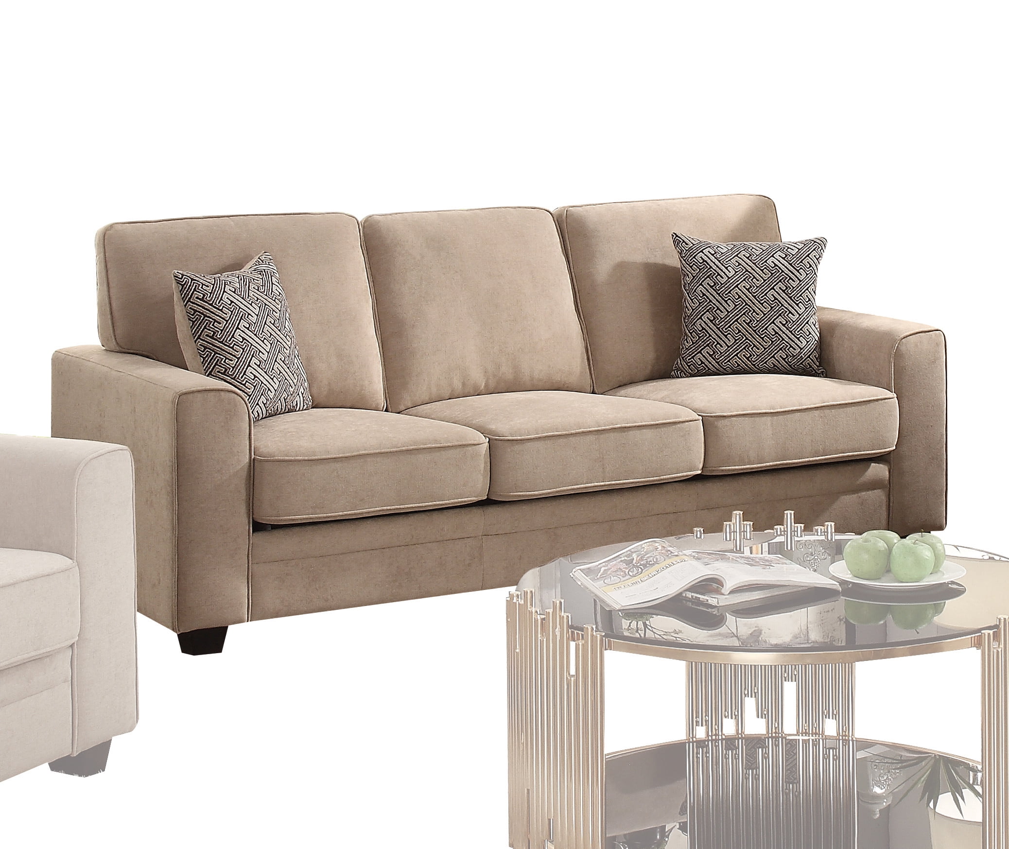 Acme Catherine Khaki Fabric Stationary Sofa with 2 Pillows