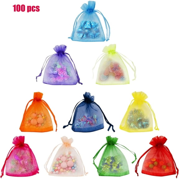 100PCS Organza Gift Bags , Sheer Drawstring Jewelry Pouches, Small Candy & Sachet Favor Bags for Wedding, Party & Gift Packaging