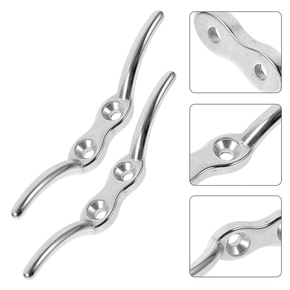 OUNONA Yacht Anchor Cleats Plated Silver Stainless Steel for Watercraft Secure Tying 2Pcs