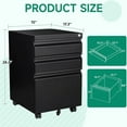 thumbnail image 3 of Letaya 3 Drawer Mobile File Cabinet with Lock, Under Desk Metal Rolling Filing Cabinets for Home Office Organizer Letters/Legal/A4 (Black- Requires Installation) (Black), 3 of 16