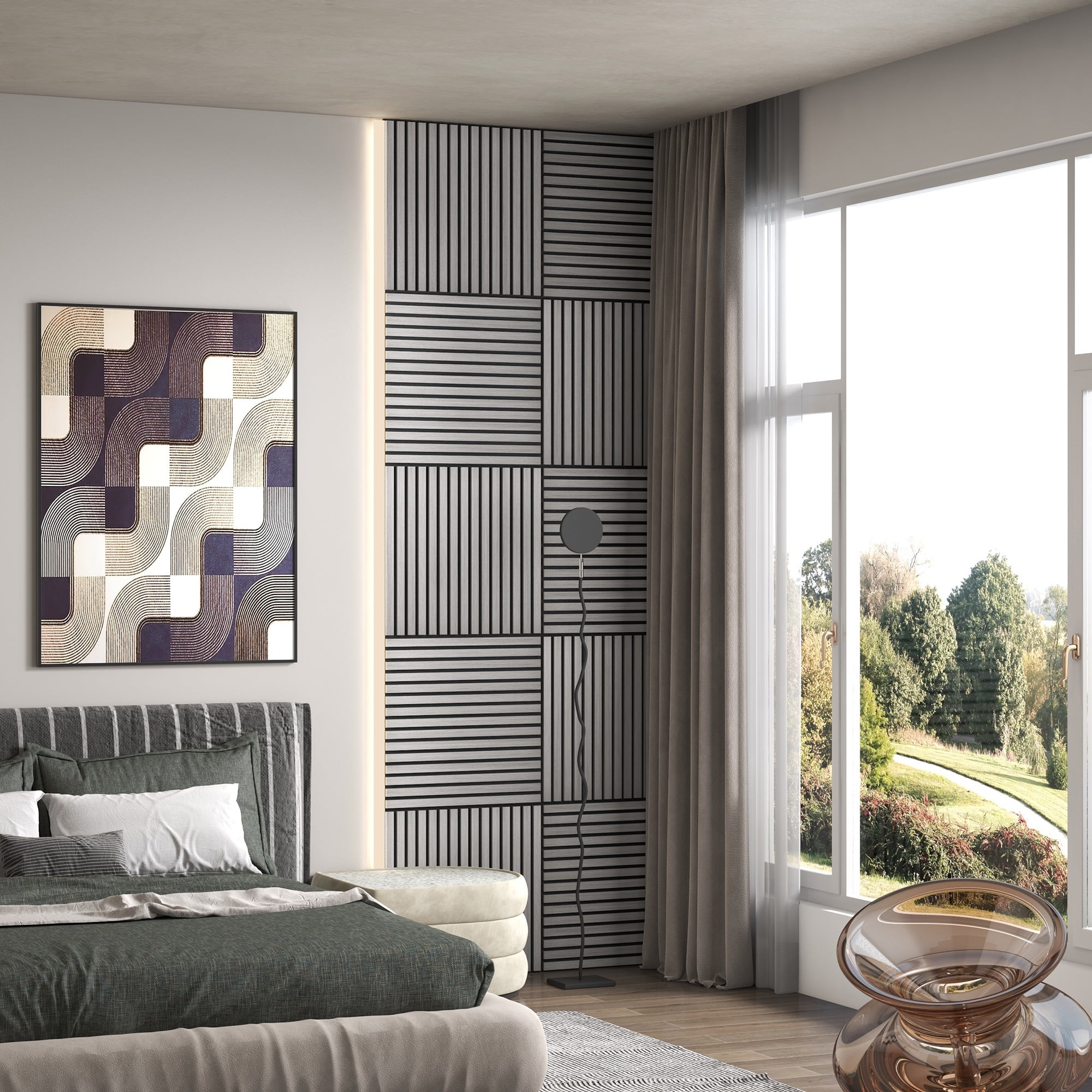 HOMCOM 24" x 24" 4 Pack Wood Wall Panels for Sound Absorbing, Acoustic Wood Panels for Interior Wall Decor, Ceiling, Gray