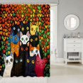 thumbnail image 2 of Manfei Cartoon Cat Shower Curtain 72Wx78L, Watercolor Love Heart Bath Curtain, Dark Green, 2 of 5