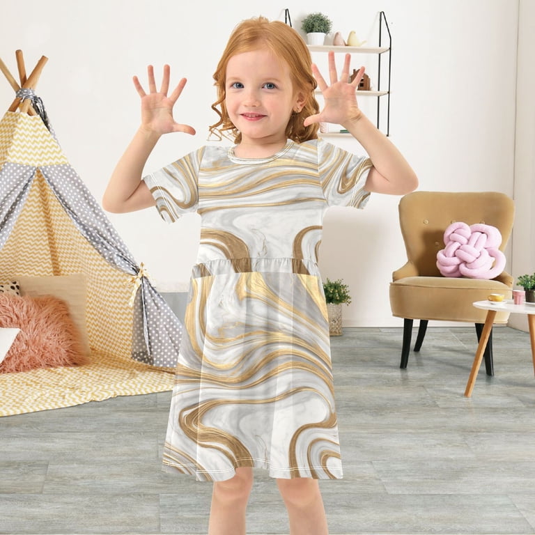 toddler white beach dress Girls Short Sleeve Summer Dress, Cute Casual Print for Girls 2-8 Years, Soft Breathable Comfortable Daily Party Dress Gold and Marble Tassel tie detail Floor length dress Nike Sportswear Blue Dress Size:38W X 30L