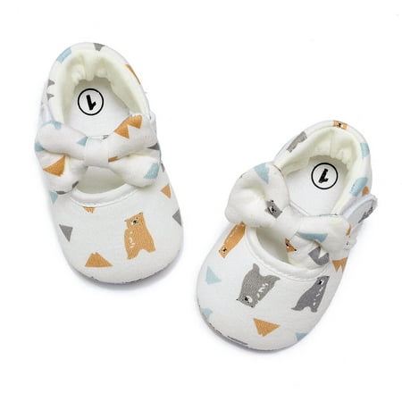 

TOWED22 Baby First Walking Shoes Girls Single Shoes Cartoon Printed Bowknot First Walkers Shoes Toddler Prewalker Shoes A